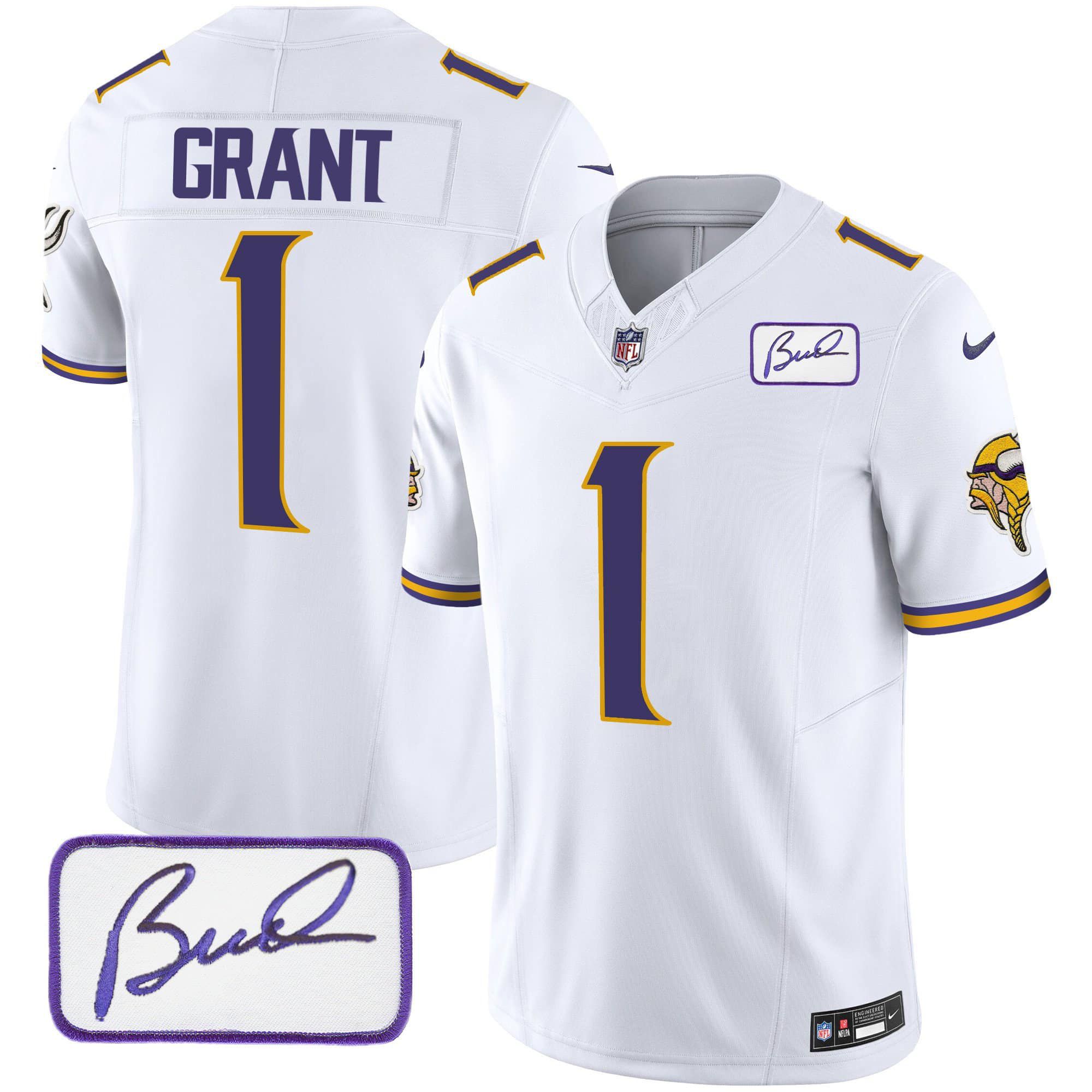 Men Minnesota Vikings #1 Grant White 2024 Nike Bud Grant Patch Classic Limited NFL Jersey style 1->indianapolis colts->NFL Jersey